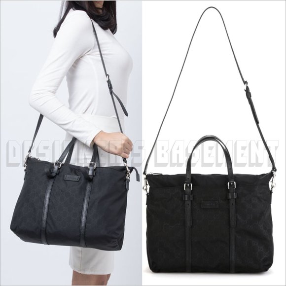 GUCCI black Nylon GUCCISSIMA leather trim Medium TOTE shoulder cross-body bag - Picture 9 of 11